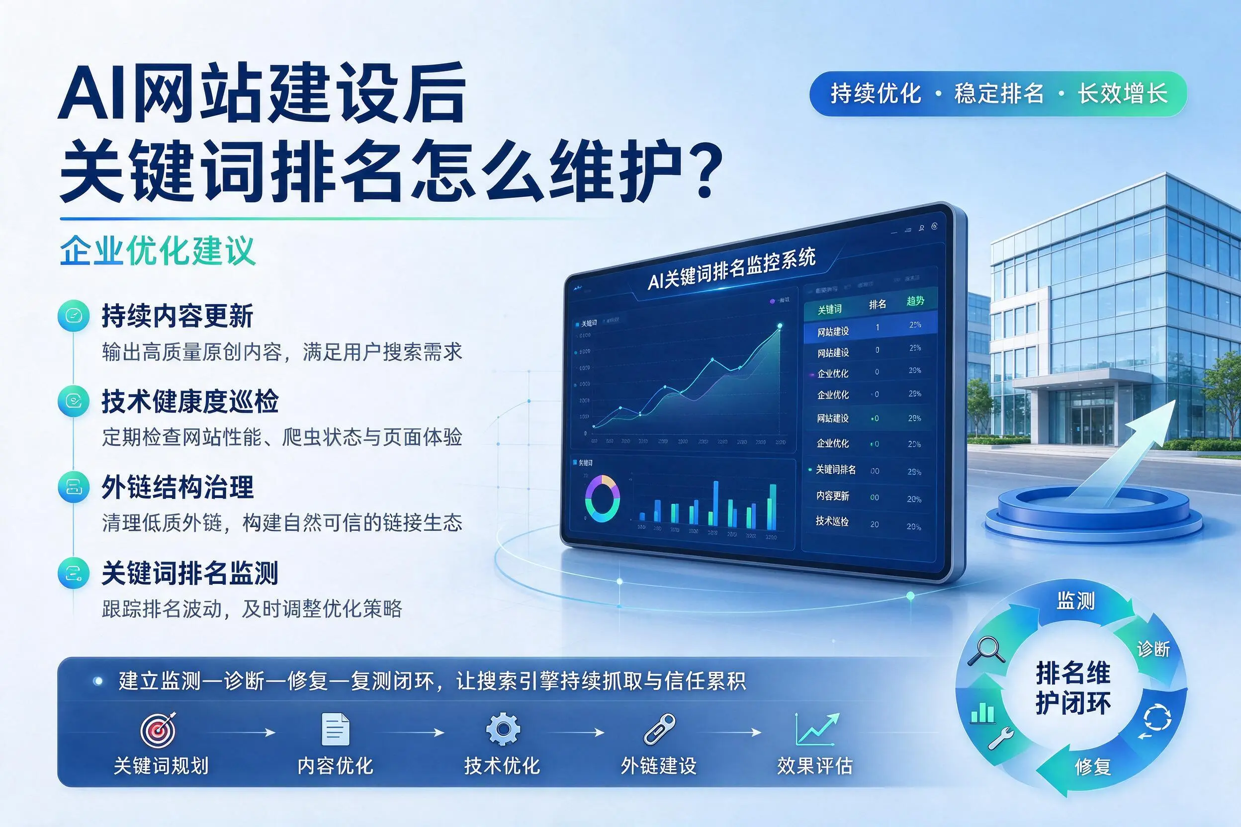 AI网站建设后关键词排名怎么维护?赣州企业优化建议